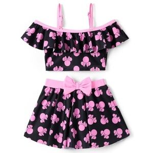 NWT 3T Pink and Black Off-Shoulder Minnie Mouse Disney Two-Piece Swim Set